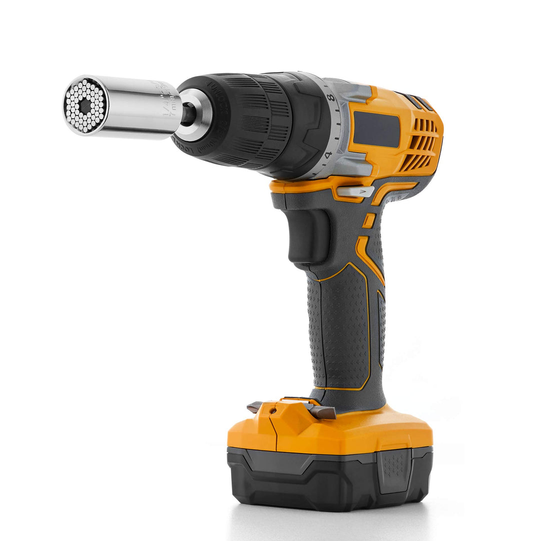 Universal Socket Tool with Drill Adapter Perfect Stocking Stuffers for Men – Self-Adjusting Socket, Nut Driver with 54 Spring-Loaded Pins for Nuts and Bolts. Unique Gift for Men, Father, Dad