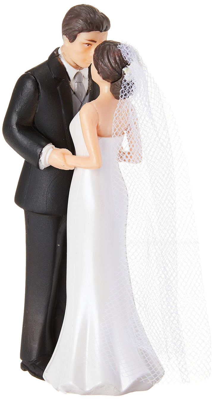 Elegant Bride & Groom Wedding Cake Plastic Topper with White Mesh Veil - 4.5, 1 Piece - Perfect for Engagement Parties, Bridal Showers & Anniversaries