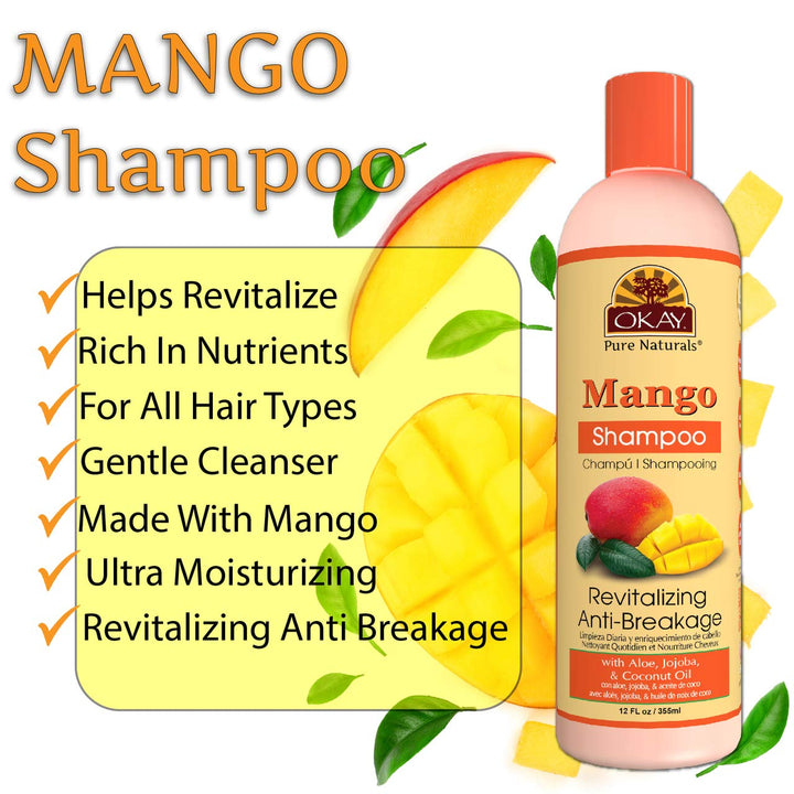 OKAY | Mango Anti-Breakage Shampoo | For All Hair Types &amp; Textures | Revitalize - Repair - Restore Moisture | With Aloe, Jojoba &amp; Coconut Oil | Free of Parabens, Silicones, Sulfates | 12 oz