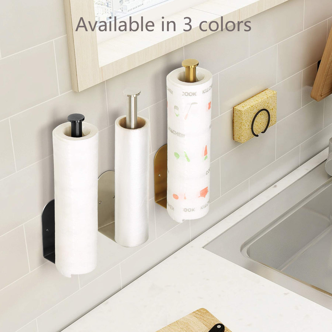 Gold Paper Towel Holder, , Self Adhesive or Drilling, Under Cabinet Paper Towel Holder Wall Mount, 304 Stainless Steel Kitchen Towel Holders for Kitchen, Cabinet, Bathroom (1 Pack, Gold)