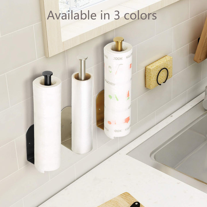 Gold Paper Towel Holder, , Self Adhesive or Drilling, Under Cabinet Paper Towel Holder Wall Mount, 304 Stainless Steel Kitchen Towel Holders for Kitchen, Cabinet, Bathroom (1 Pack, Gold)