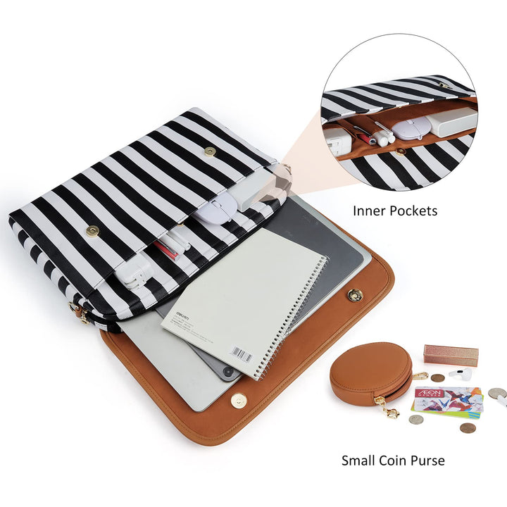 Laptop Bag for 13-15 inch Notebook Compatible with MacBook Air/Pro M1 M2, Leather Slim Laptop Case Briefcase Computer Protective Sleeve