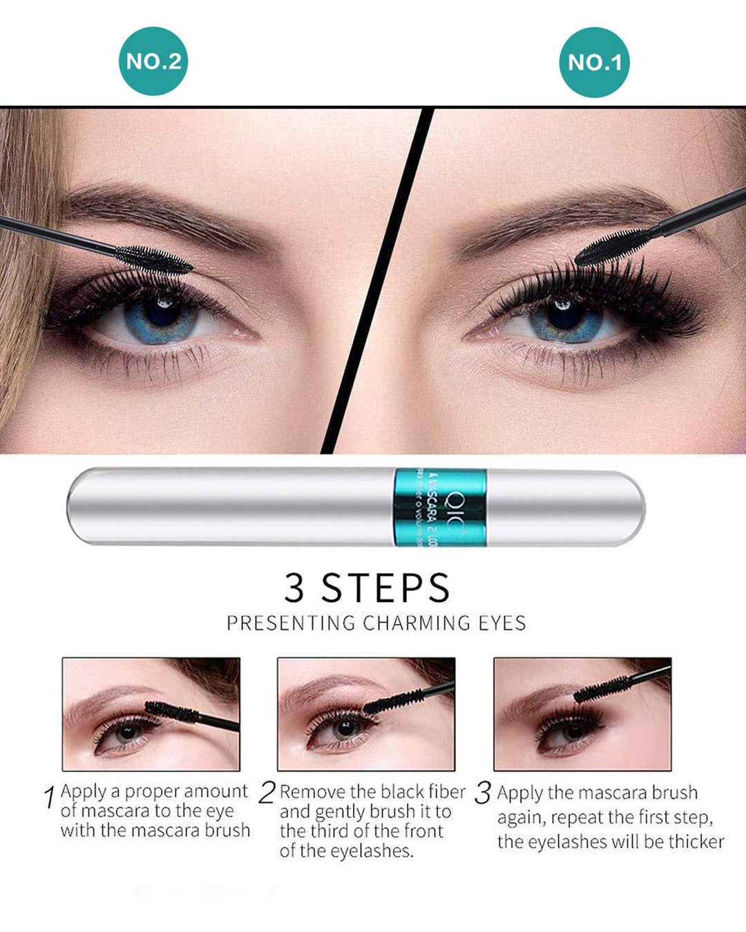 4D Silk Fiber Lash Mascara, 2 in 1 Mascara For Natural Lengthening And Thickening Effect(Pack of Dark Cyan)