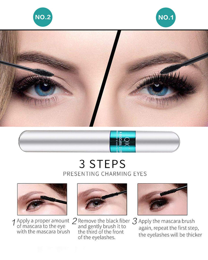 4D Silk Fiber Lash Mascara, 2 in 1 Mascara For Natural Lengthening And Thickening Effect(Pack of Dark Cyan)