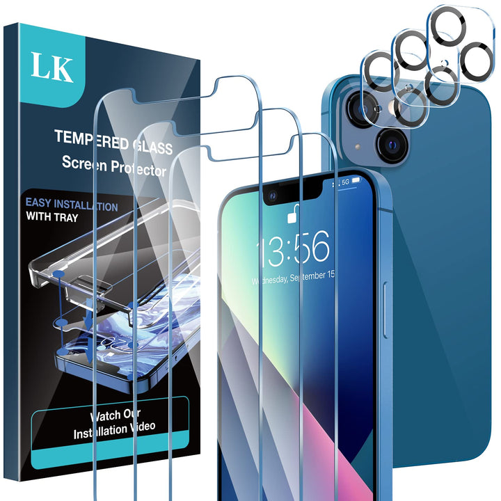 3 Pack for iPhone 13 Pro Max Screen Protector with 2 Pack Camera Lens Protector, HD Clear, 9H Tempered Glass 13 Pro Max [Install Tray Included] Anti-Scratch, Case Friendly