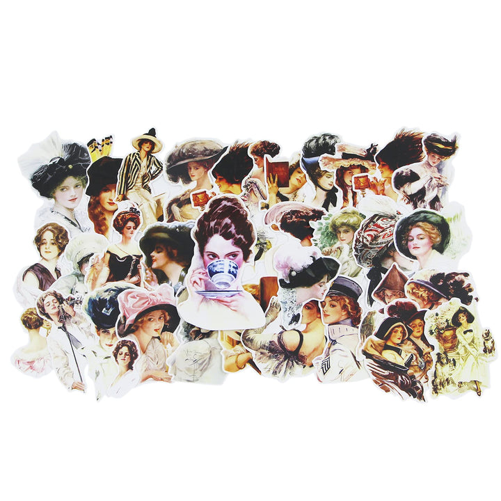 Vintage Women Stickers Waterproof Handbook DIY Craft Photo Album Scrapbook Journal Planner Motorcycle Car Laptop Luggage Water Bottle Paper Stickers