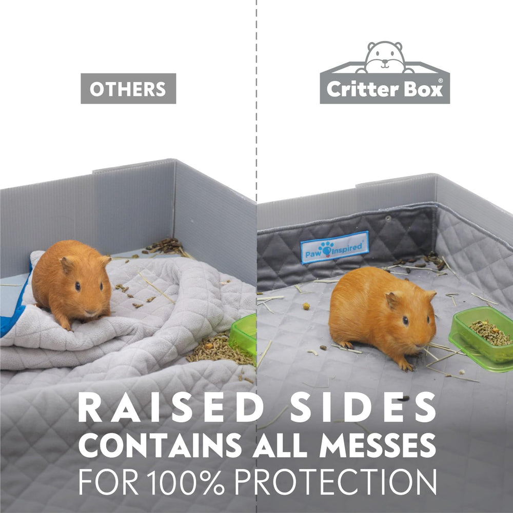 Critter Box Washable Cage Liner with Raised Sides, Fleece Bedding with Waterproof Bottom, Edge Protected Pee Pads for Guinea Pigs, Rabbits, Hamsters, Small Animals (Midwest Size)