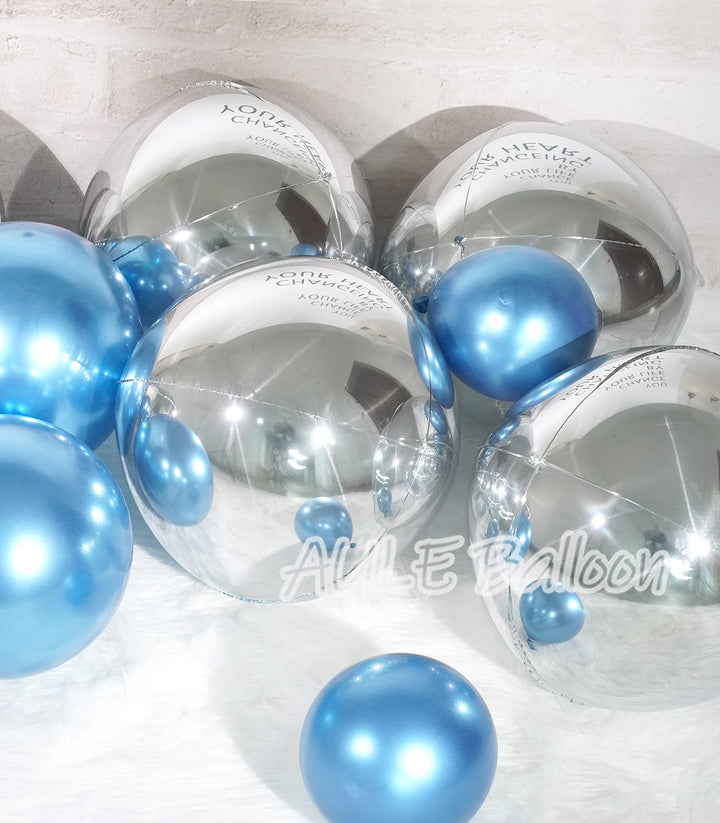 Silver Party Balloon Decorations - Pack of 6, Jumbo 22 Inch 4D Metallic Silver Balloons, Large Foil Sphere Balloons, Big Round Mylar Balloons