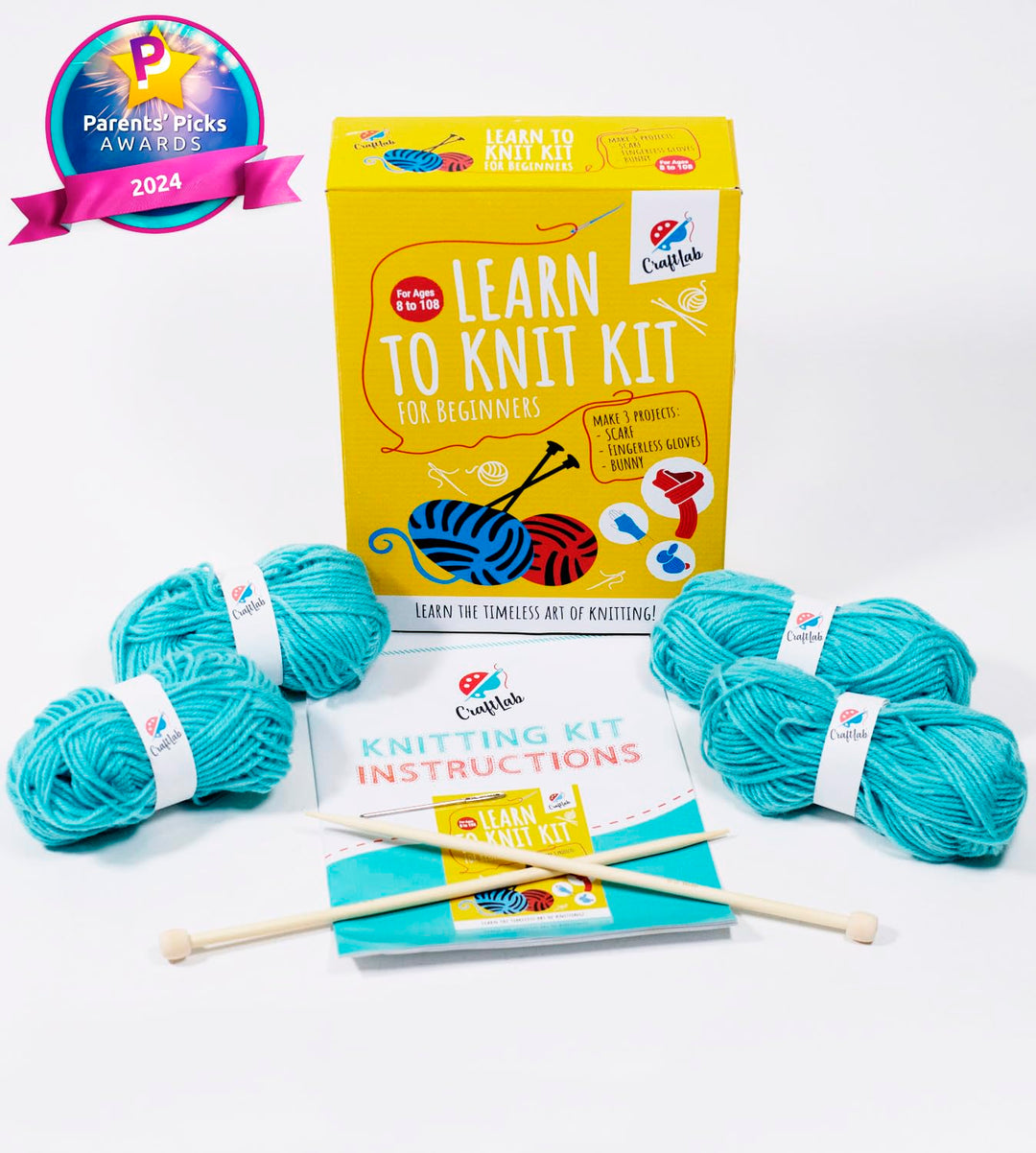 Knitting Kit for Beginners, Kids Adults Seniors Includes All Knitting Supplies: Wool Yarn, Knitting Needles, Yarn Needle and Instructions – Fantastic DIY Gift Learn to Knit Arts &amp; Crafts Kit