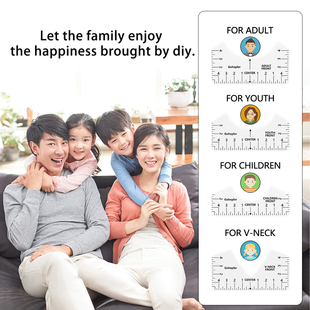 T-Shirt Alignment Ruler Guide Tool 8 Pack T-Shirt Rulers Transparent V-NeckRound T Ruler for Adults Youth Toddler Infant, Front and Back Measurement