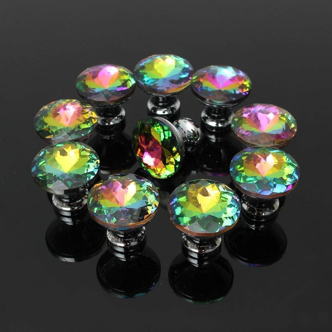 10 Pack Drawer Knobs, 30mm Colorful Crystal Glass Cabinet Dresser Pulls Diamond Shape Cupboard Wardrobe Knob with Screw for Kitchen Bathroom Office DIY