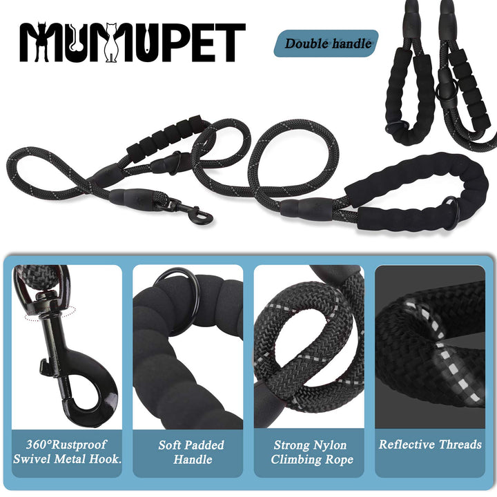2 Pack Dog Leash 5 FT Heavy Duty Dog Leash And 2 FT Strong Dog Leash With Comfortable Padded Handle and Highly Reflective Thread (With Poop Bags Dispenser &amp; Pet Bowl &amp; Pet Car Seat Belt Leads)