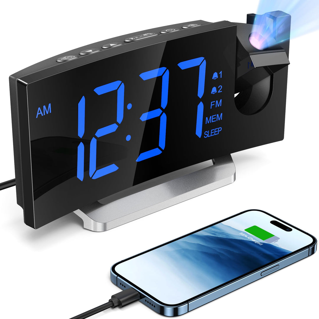 Projection Alarm Clock,FM Clock Radio with 0-100% Dimme