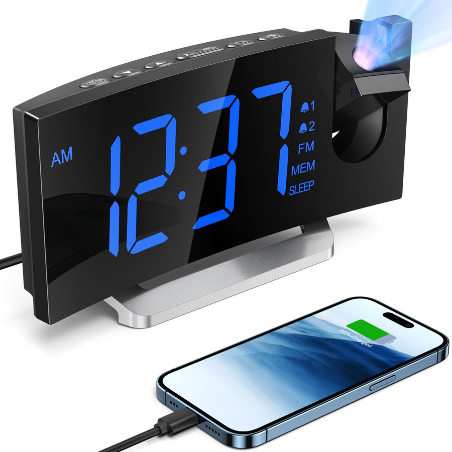 Projection Alarm Clock,FM Clock Radio with 0-100% Dimme