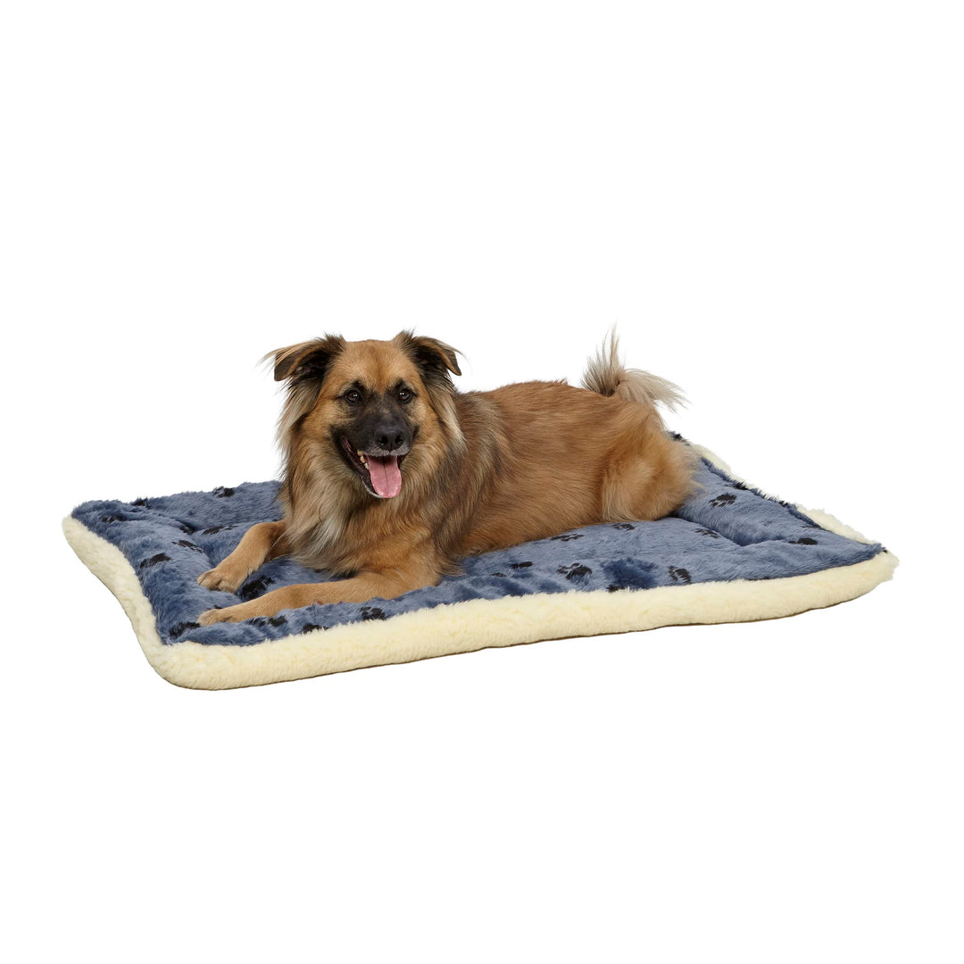 Reversible Paw Print Pet Bed in Blue/White, Dog Bed Measures 35L x 21.5W x 3.5H for Intermediate Size Dogs, Machine Wash