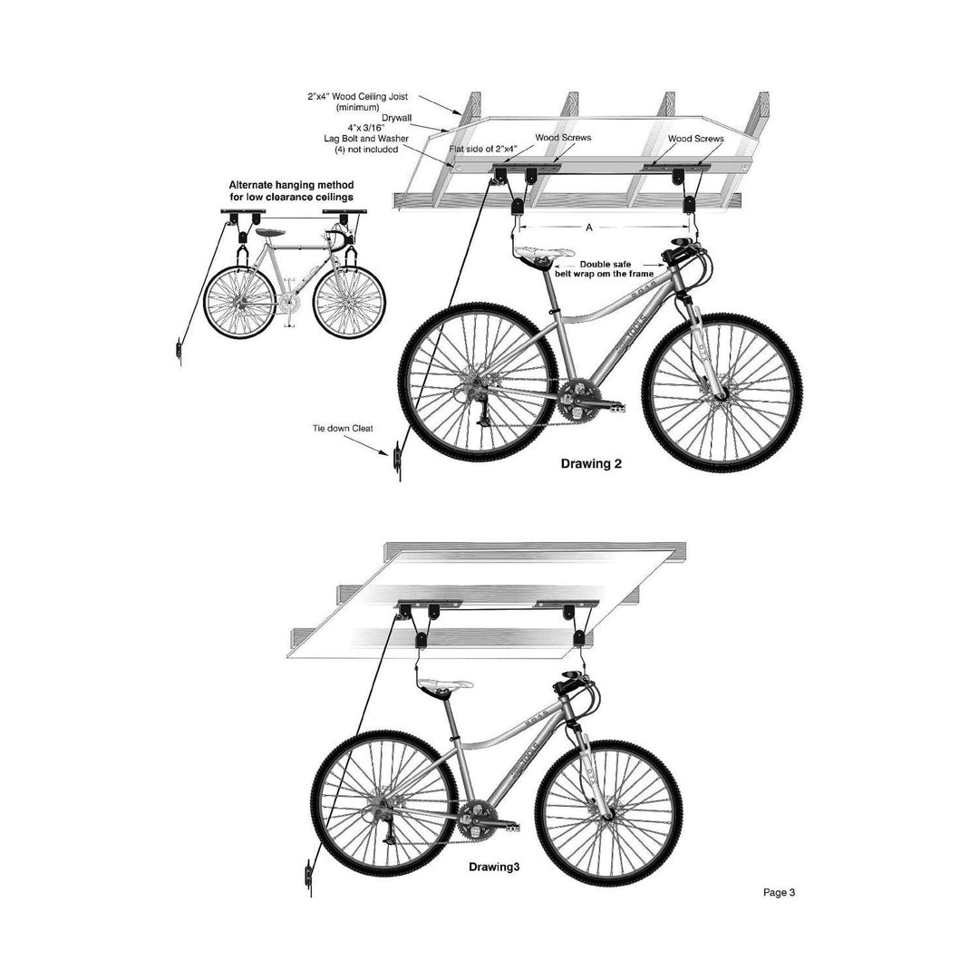 GREAT WORKING TOOLS Ceiling Mount Bike Hoist Set of 2 Bike Hangers Pulley System