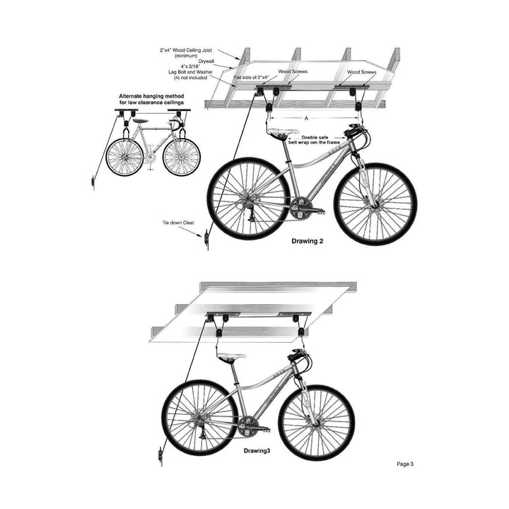 GREAT WORKING TOOLS Ceiling Mount Bike Hoist Set of 2 Bike Hangers Pulley System