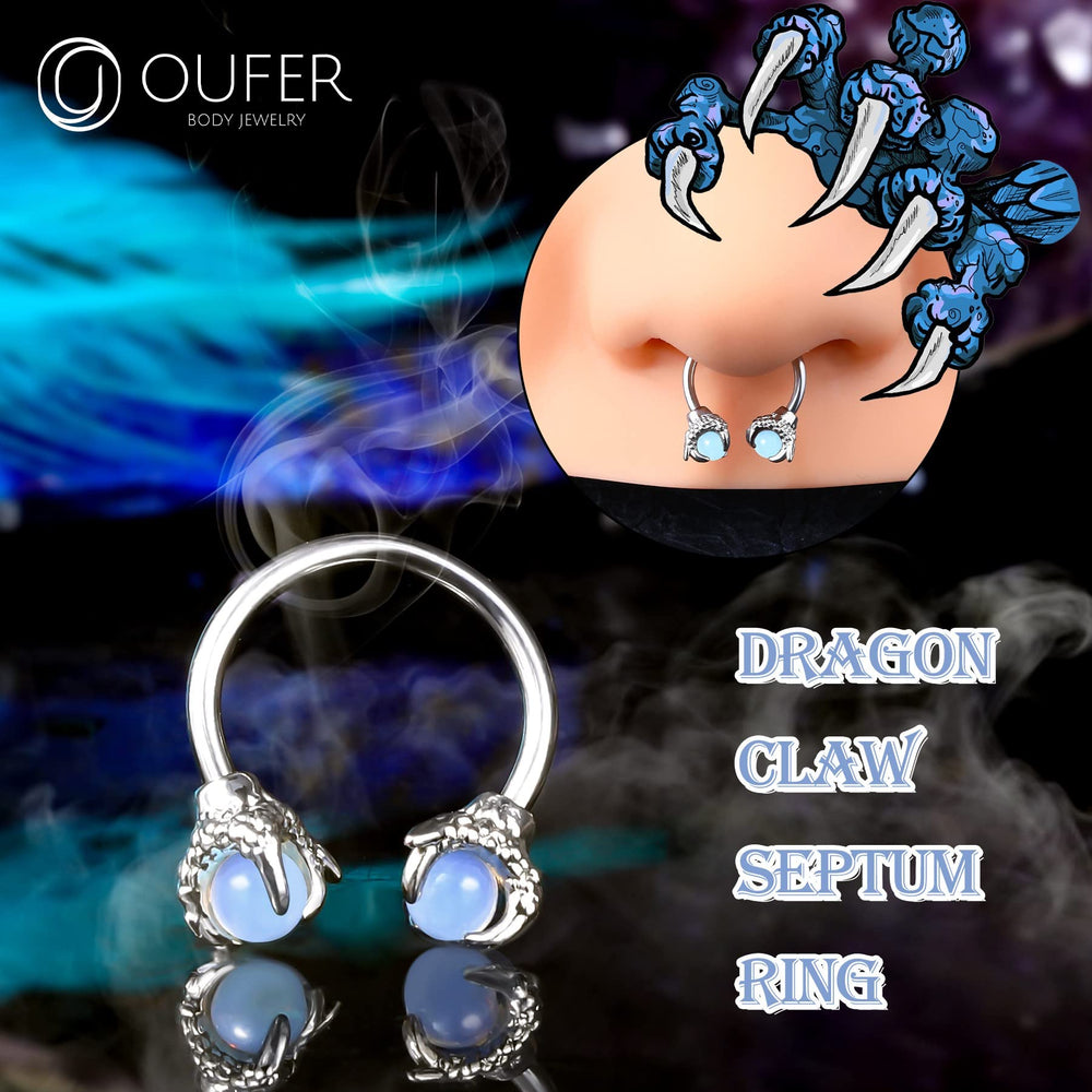 316L Surgical Steel Circular Earrings Two White Opals Surrounded by Dragon Claws Cartilage Earing Ear Body Piercing Jewelry Helix Earrings Piercing…