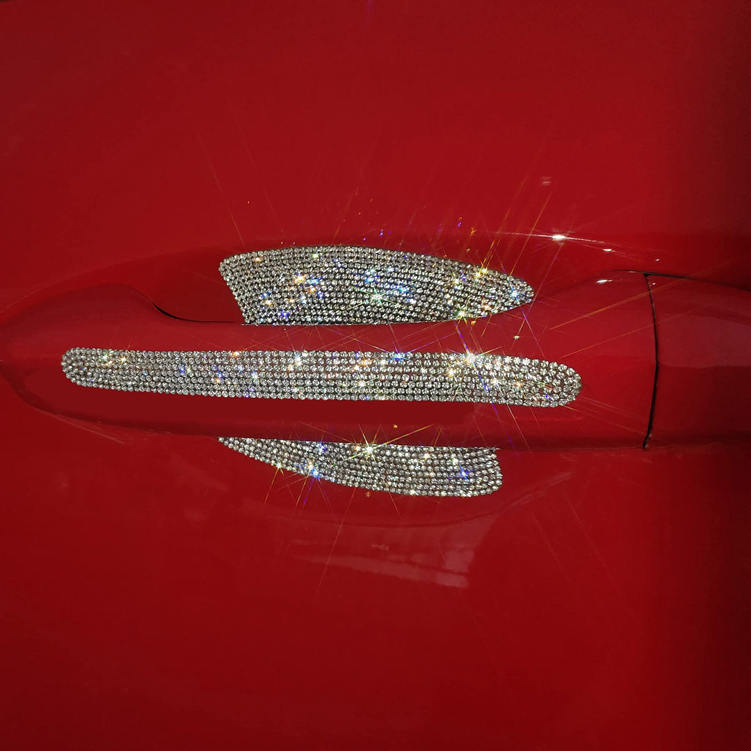 10PCS Car Rhinestone Bling Door Handle & Cups Protective Guards Reflective Trim Universal Safety Scratch Resistant Sticker Protectors,Sliver White