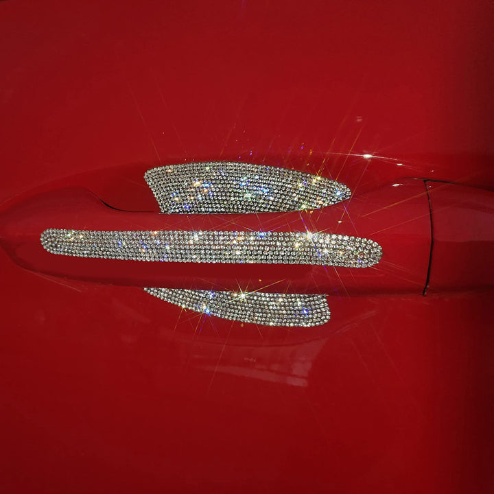 10PCS Car Rhinestone Bling Door Handle & Cups Protective Guards Reflective Trim Universal Safety Scratch Resistant Sticker Protectors,Sliver White