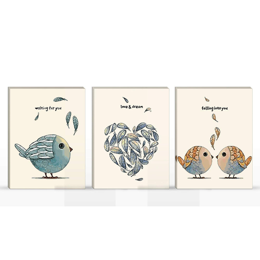 3 PCS Paint by Numbers for Adults and Kids Framed Canvas , Triptych DIY Acrylic Painting Kit with Paintbrushes, Acrylic Pigment for Beginners, 12 X 16 Inch --- Little Bird 3PCS Set(Include Framed))