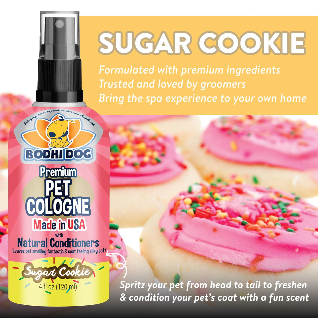 Natural Dog Cologne (Sugar Cookie) - Premium Scented Deodorizing Pet Perfume with Conditioner for Dogs &amp; Cats - Keeps Pets Fresh &amp; Clean - Gentle and Safe Formula, Made in USA (4 Fl Oz)