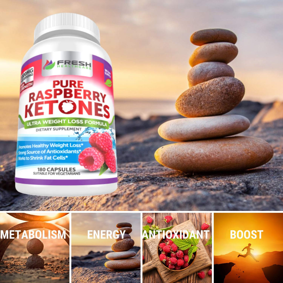 Pure 100% Raspberry Ketones Max 1000mg Per Serving - 3 Month Supply Non GMO - Advanced Weight Loss Support - 180 Capsules