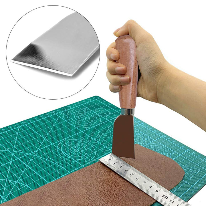 Leathercraft Knife - Leather Skiving Knife, Leather Working Knife Tools with Wooden Handle Easy Trimming &amp; Edge Skiving Leathercraft Craft Tool for DIY(Natural Color)