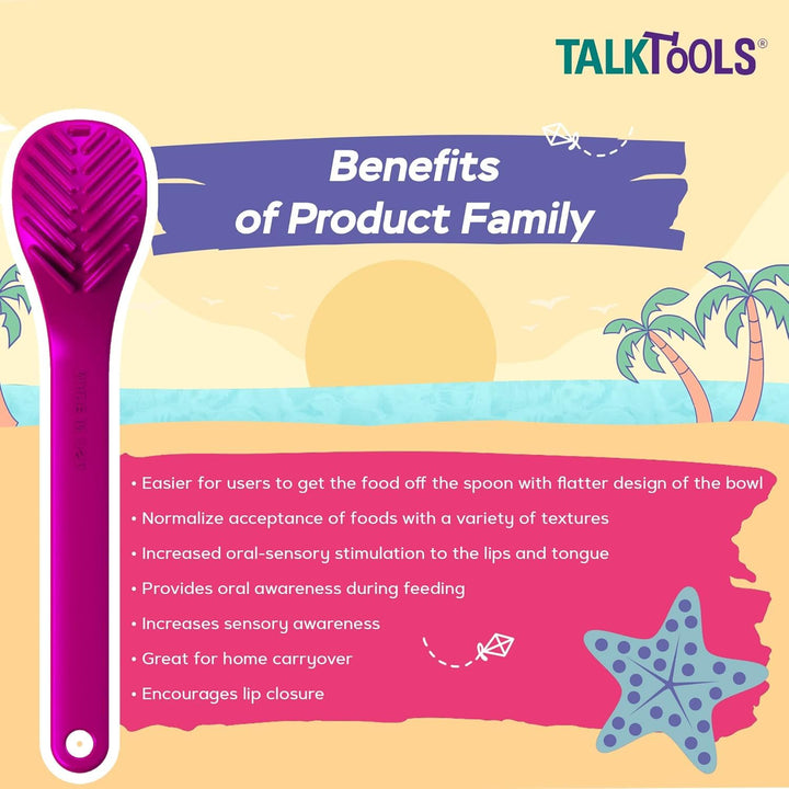 Textured Magenta Spoons | Provides oral awareness during feeding | Encourages lip closure | Normalize acceptance of foods with a variety of textures - 6 Pack