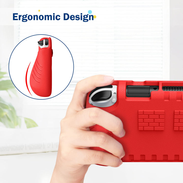 Kids Case for Nintendo Switch OLED Model 2021 with 2 Game Card Slots - [Kids Friendly] Ultralight Shockproof Protective Cover, Ergonomic Grip Case for Switch OLED Model Console 7.0, Red