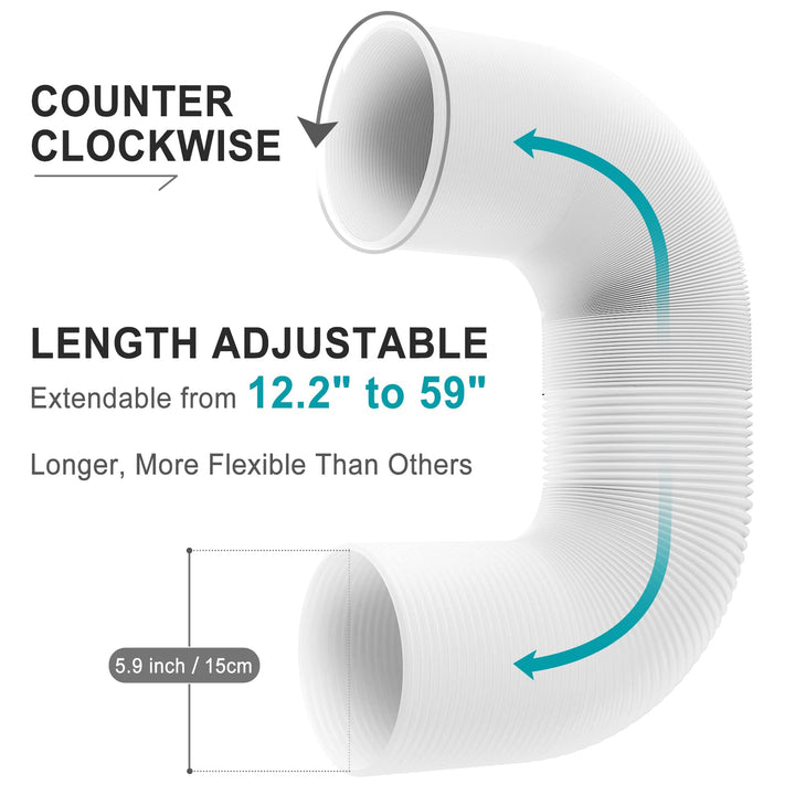 5.9 Inch Portable AC Hose, Air Conditioner Hose Counterclockwise AC Hose Length to 59 Inch, AC Exhaust Vent Hose Compatible with LG Air Conditioner Parts and Many More Portable AC