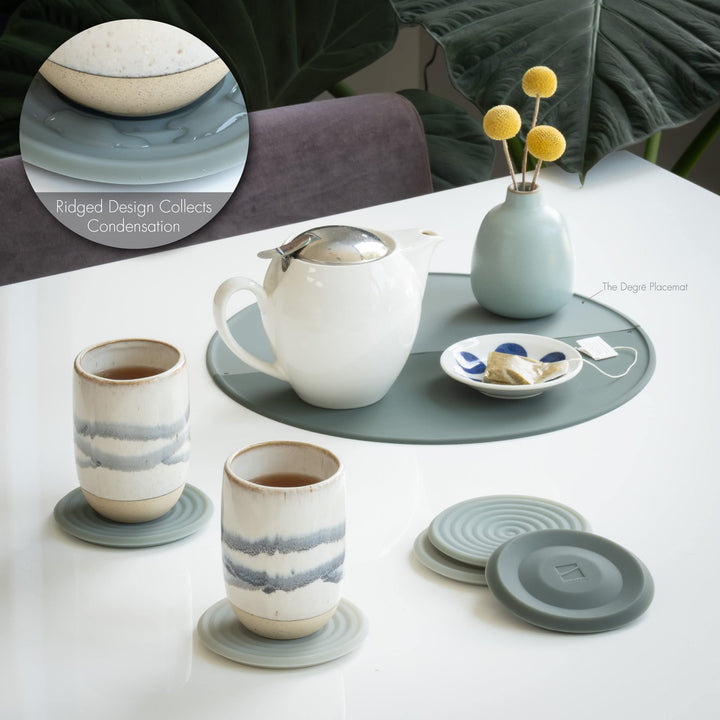 The Degre Coasters XL (Winter Salad, Set of 6) . 10mm Thick, Dishwasher Safe, Stain-Resistant, Outdoor, Coffee Table, Silicone, Modern, Mid Century, Drink, Non-Absorbent, Housewarming Gift