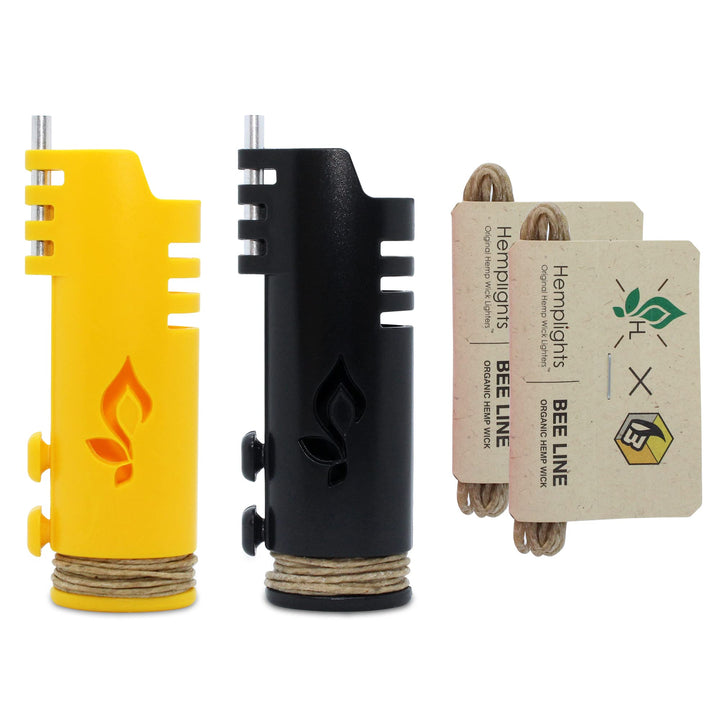 Hemplights Hemp Wick Lighter 2 Pack Wrapper, Includes 8FT Hemp Wick by USA (Black/Yellow)