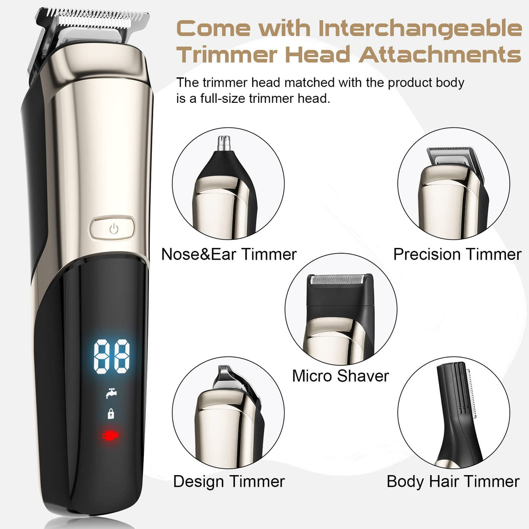 Beard Trimmer, Cordless Hair Clippers for Men Body Hair Trimmer, Mustache Nose Facial Cutting Groomer, Waterproof Electric Shaver 11 in 1 Grooming Kit, USB Rechargeable &amp; LED Display 1.0 Count
