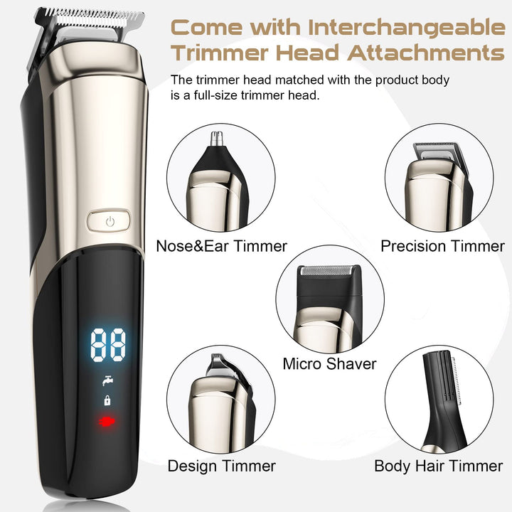Beard Trimmer, Cordless Hair Clippers for Men Body Hair Trimmer, Mustache Nose Facial Cutting Groomer, Waterproof Electric Shaver 11 in 1 Grooming Kit, USB Rechargeable &amp; LED Display 1.0 Count