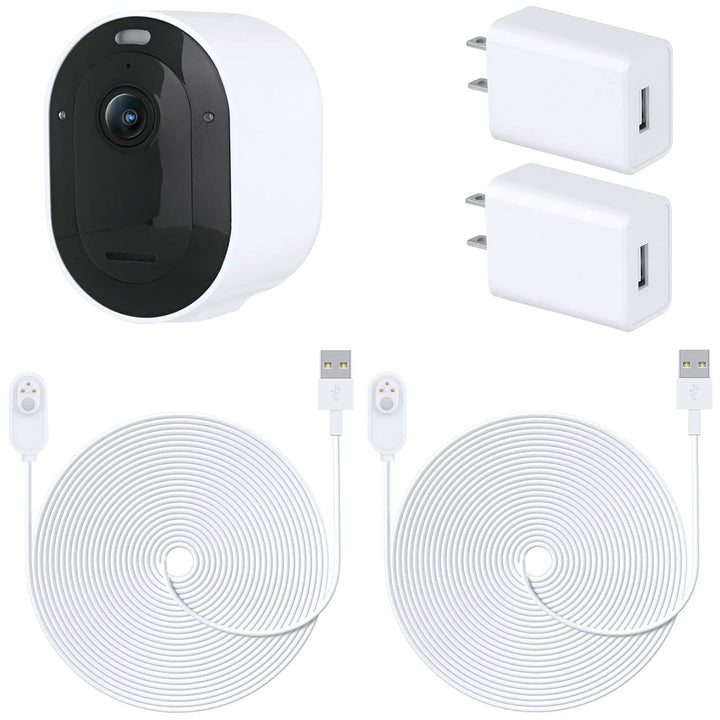2Pack 16.4Ft/5m Power Cable for Arlo Pro 3/Pro 3 Floodlight/Arlo Pro 4/Arlo Pro 5S/Arlo Ultra/Arlo Ultra 2 Camera, Weatherproof Outdoor Magnetic Charging Cable with Power Adapter - White