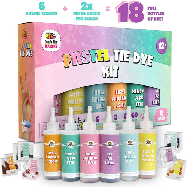 Pastel Tie Dye Kit for Large Groups, DIY Tie Dye Kit, Tie Dye Kit Supplies, Girls Tie Dye Shirt, Tye Die Kits for Adults, Tye Dye Kits, 18 Full Bottles of Tie Dye