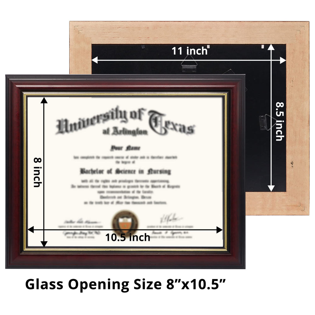 8.5x11 Certificate Diploma Frame,Solid Wood &amp; UV Protection Acrylic,Cherry Finish with Gold Trim