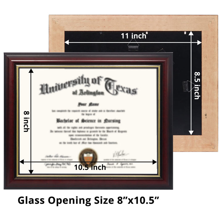 8.5x11 Certificate Diploma Frame,Solid Wood &amp; UV Protection Acrylic,Cherry Finish with Gold Trim
