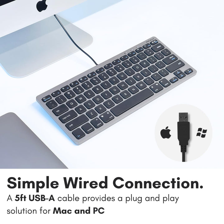 Macally Small USB Wired Keyboard for Mac and Windows - 