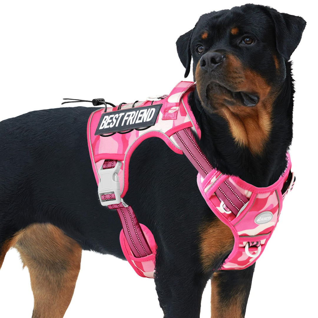 Auroth Tactical Dog Harness for Small Medium Large Dogs No Pull Adjustable Pet Harness Reflective K9 Working Training Easy Control Pet Vest Military Service Dog Harnesses Extra Large, Pink Camo