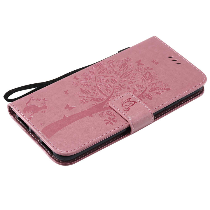NOMO for iPhone XR Case,for iPhone XR Wallet Case,for iPhone XR Flip Case PU Leather Emboss Tree Cat Flowers Folio Magnetic Kickstand Cover with Card Slots for iPhone XR (6.1 inch) Release, Pink