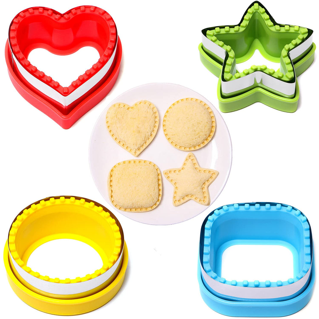 Sandwich Cutter and Sealer,Set of 4 Bread Sandwich Decruster Pancake Maker DIY Cookie Cutters for Kids Bento Box,Round Heart Star Square Shapes Sandwich Decruster Press Mold