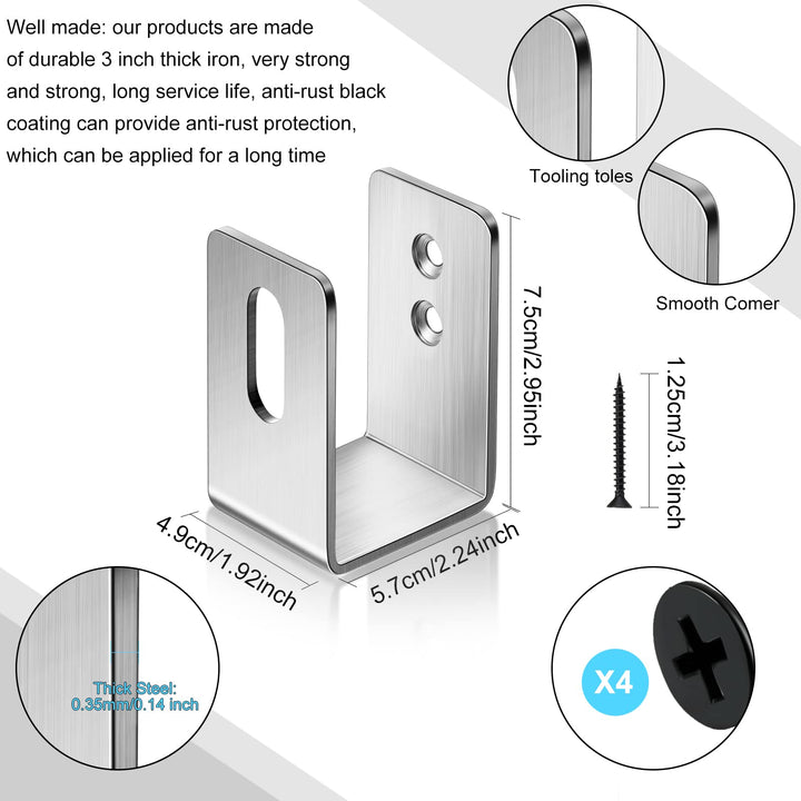 Hotop2 Packs 2 x 4 Plate Door Opening Safety Bracket, U-Shaped Steel Open Bar Heavy Floor Anti-Theft Lock Bracket for Tool Hanger Home Barn Shed Garage (Silver)