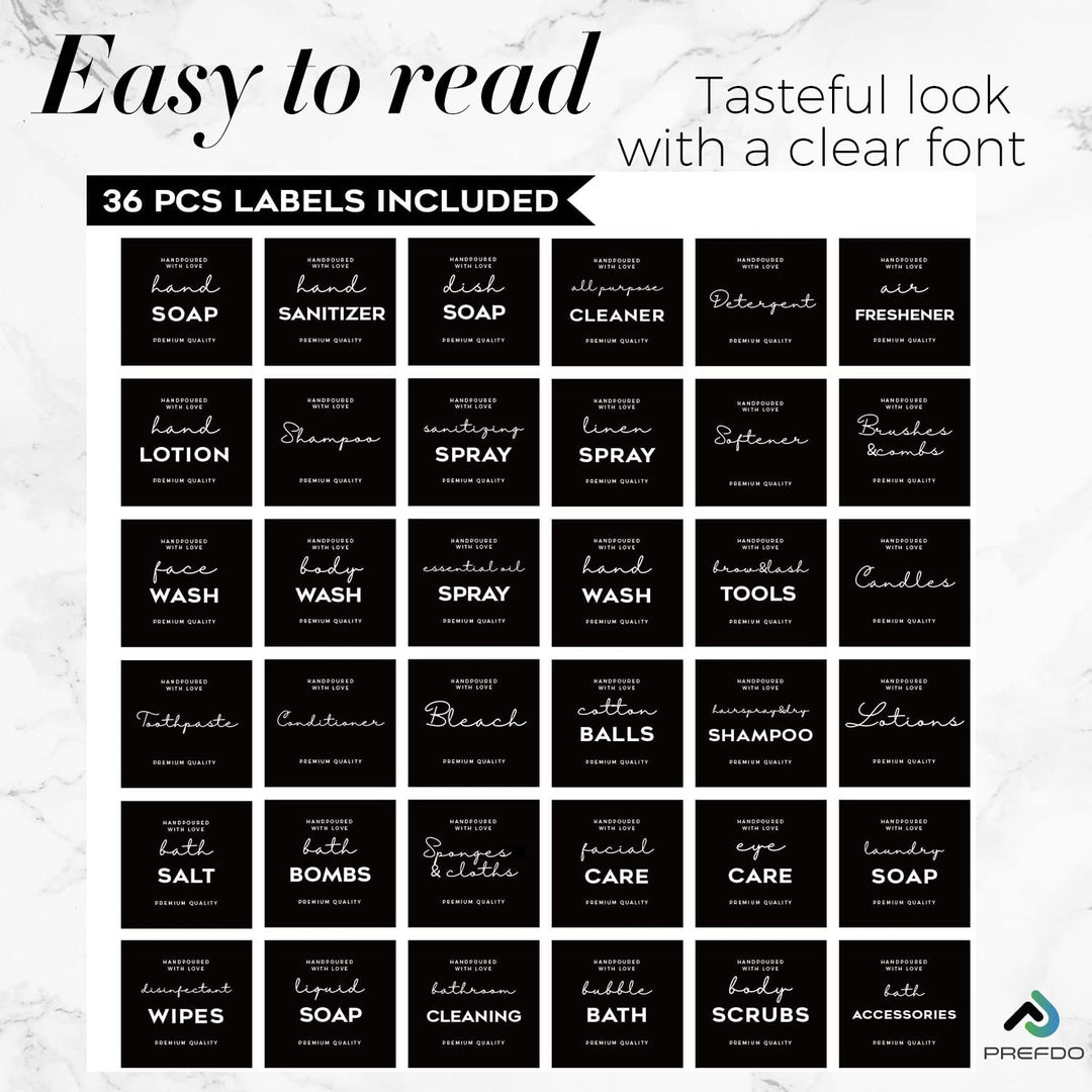 36 PCS Printed Label Stickers for Bottles, Prefdo Water