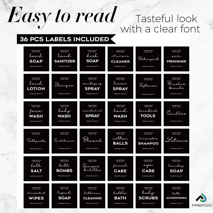36 PCS Printed Label Stickers for Bottles, Prefdo Water