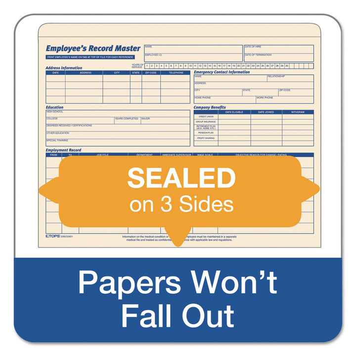 TOPS 3280 Employee Record Master File Jacket, 9 1/2 x 11 3/4, 10 Point Manila (Pack of 20)