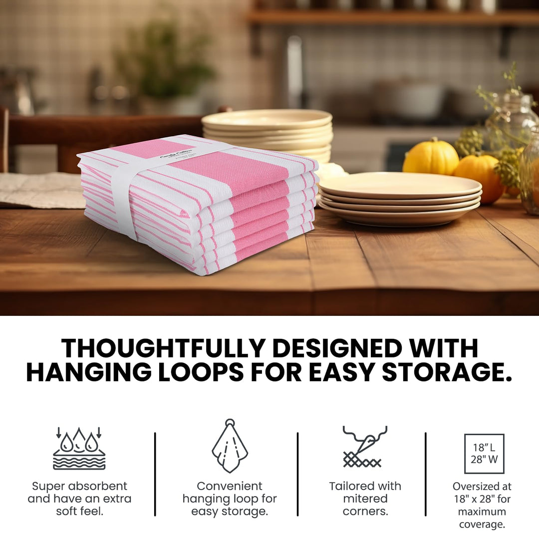 Stripe Kitchen Towels Decor Mordern Design Centreband Dish Towels Boho Stripe Absorbent Festive Gift Set of 6 Pantry Reusable Kitchen Dish Towel|Easter Spring Decor 18x28 in |Pink