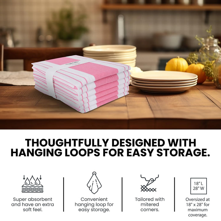 Stripe Kitchen Towels Decor Mordern Design Centreband Dish Towels Boho Stripe Absorbent Festive Gift Set of 6 Pantry Reusable Kitchen Dish Towel|Easter Spring Decor 18x28 in |Pink