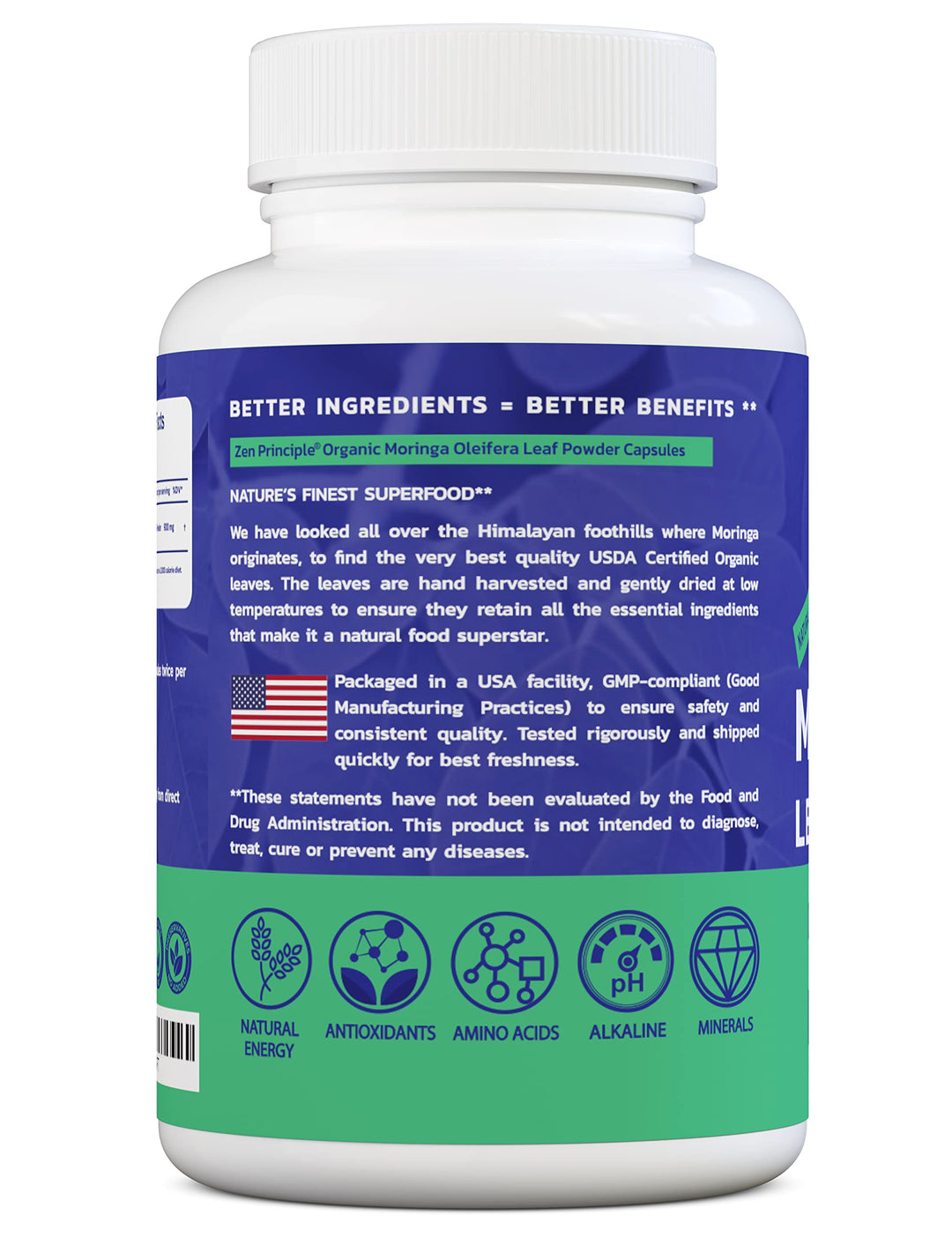 Organic Moringa Oleifera. Ultra-Premium. Provides an All Natural Energy Boost and Multi-Vitamin. A Raw Superfood, Vegan, No GMO and Gluten Free. 180 Capsules.